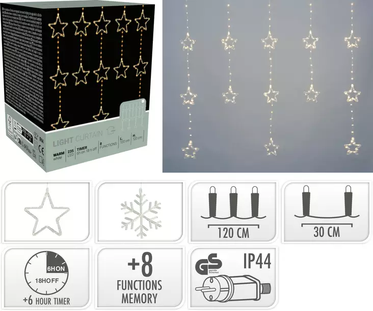 Led-valoverho tähti, lumihiutale - Jouluvalot - 8721037582599 - 1