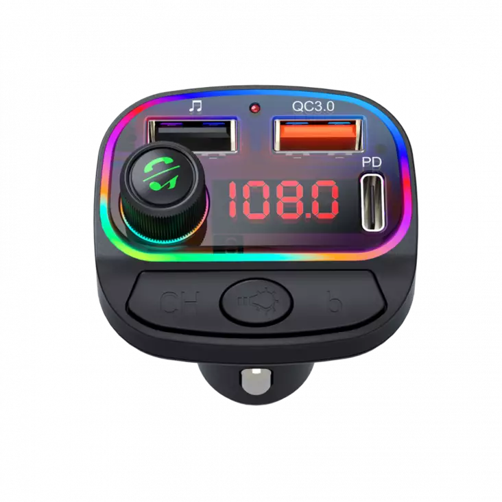 Mobia Bluetooth FM-lähetin LED, USB QC3.0 18W + USB-C PD 18W - Puhelintarvikkeet ja laturit - 6430076522399 - 1