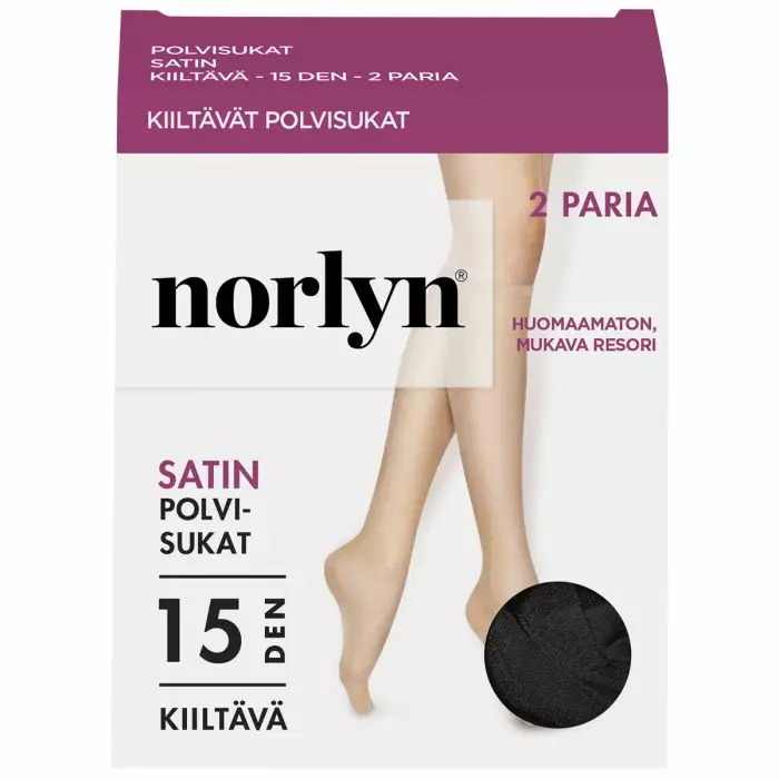Norlyn satin polvisukat 2-pack 15den black 36-41 - Naisten sukat ja sukkahousut - 7028413005729 - 1