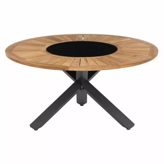 Pöytä pyöreä 150 cm tiikki ja lasi - Puutarhapöydät - 6410416128429 - 1