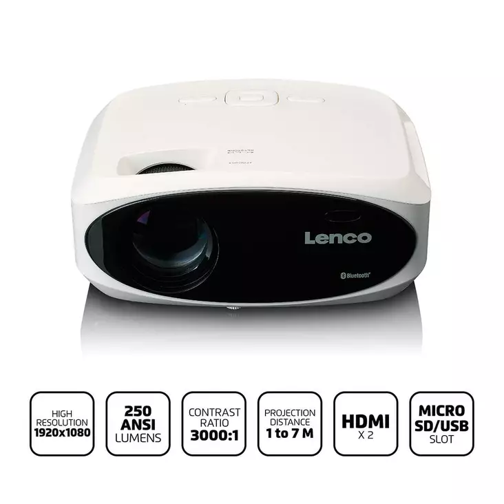 Projektori-lcd lenco hd 1080p bluetoothilla valkoinen - Televisiot ja projektorit - 8711902078289 - 1