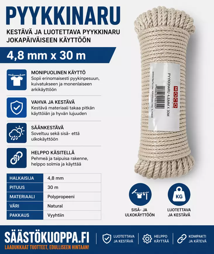 Pyykkinaru 4,8 x 30m - Pyykinkuivaustarvikkeet - 6438159022309 - 1