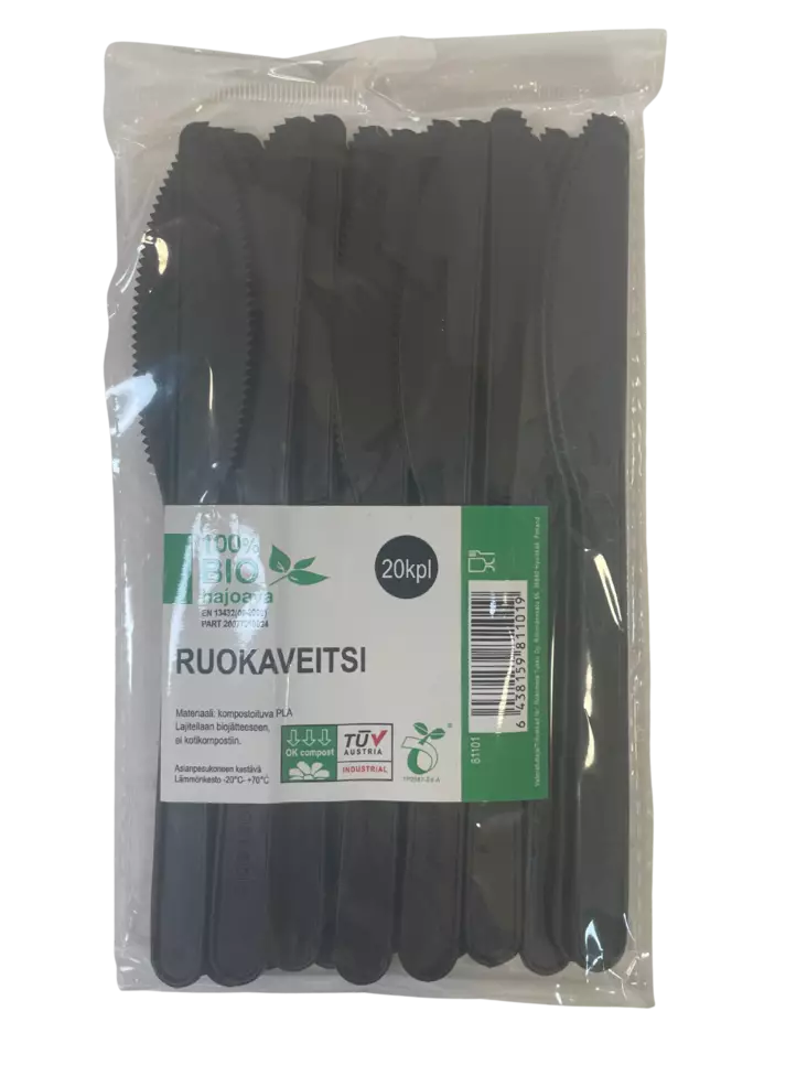 Ruokaveitsi Bio 20kpl/pss musta - Kertakäyttöaterimet - 6438159811019 - 1
