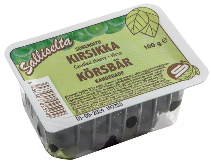 SALLINEN SOKEROITU KIRSIKKA VIHREÄ 100G - Leivontamausteet ja -ainekset - 6436501025909 - 1