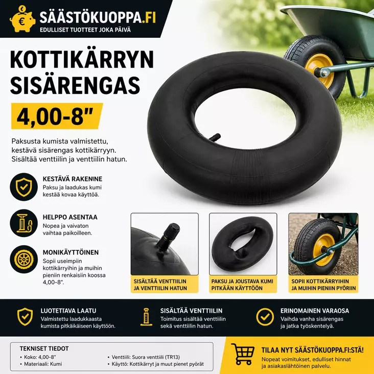 Sisäkumi 4-8.00 - Nokka-, halko-, kotti- ja pumppukärryt - 6438168001999 - 1