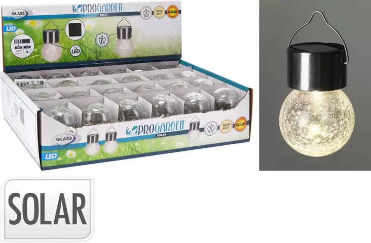 Solarvalo lasipallo Led 9cm roikkuva - Solarvalot - 8719202526349 - 1