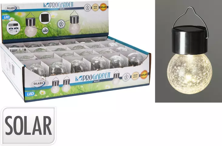 Solarvalo lasipallo Led 9cm roikkuva - Solarvalot - 8719202526349 - 1