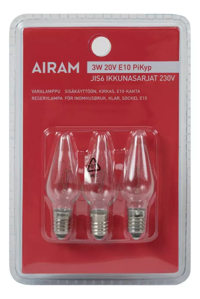 Varalamppu Airam 3W 20V pikyp E10 jis6 imukuppisarja - Koristelamput - 6435200001009 - 1