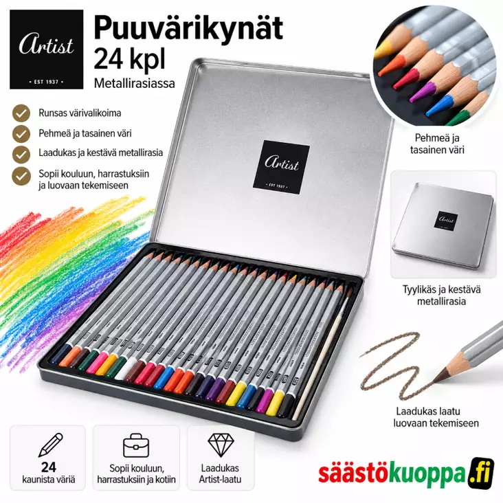 VÄRIKYNÄT/VESIVÄRIKYNÄT 24KPL - Puuvärikynät ja liidut - 8719202746389 - 1