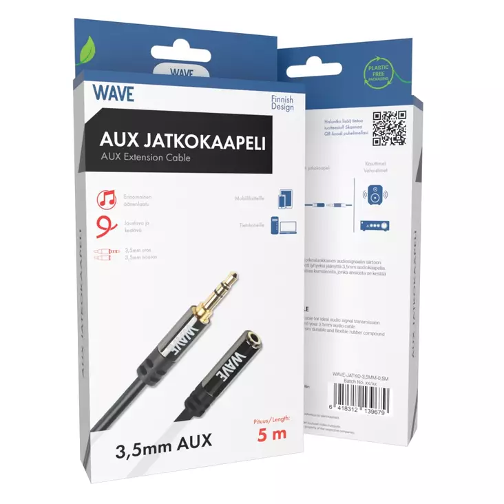 Wave 3,5mm audio- jatkokaapeli 5m - Audiokaapelit - 6418312139709 - 1