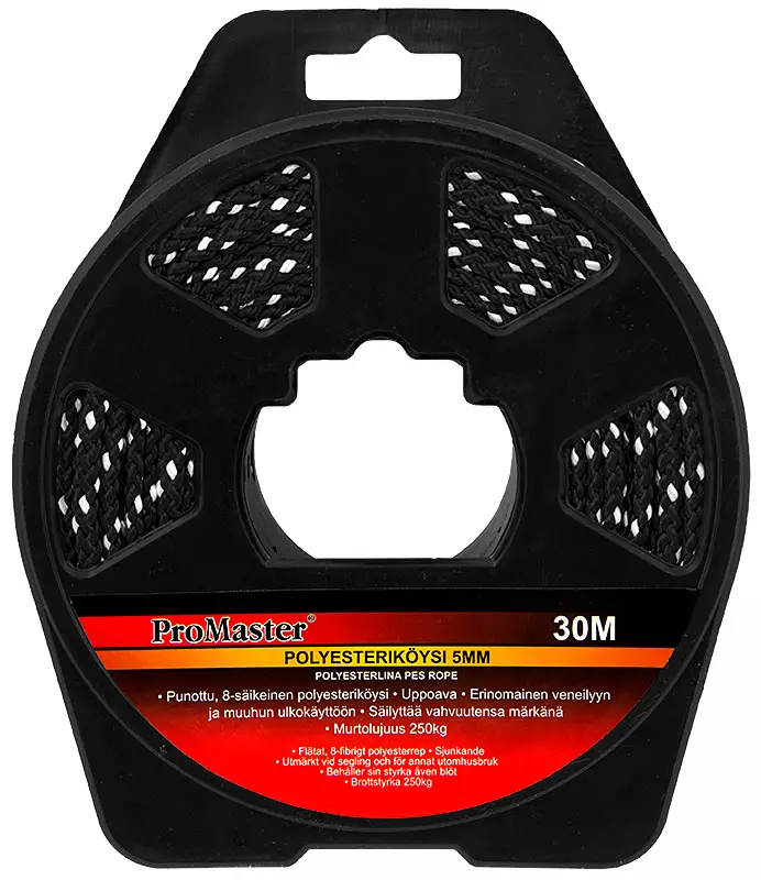 Yleisköysi ProMaster PES, 5 mm x 30 m mustavalkoinen - Narut ja köydet - 6420286857749 - 1