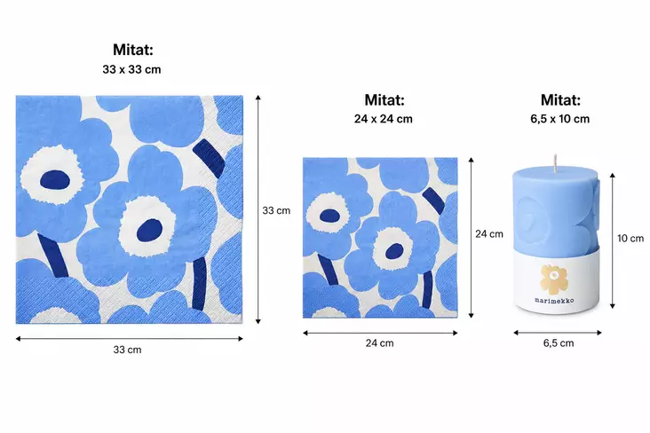Marimekko servetit + kynttilä - Lautasliinat - SININENUNIKKO - 1